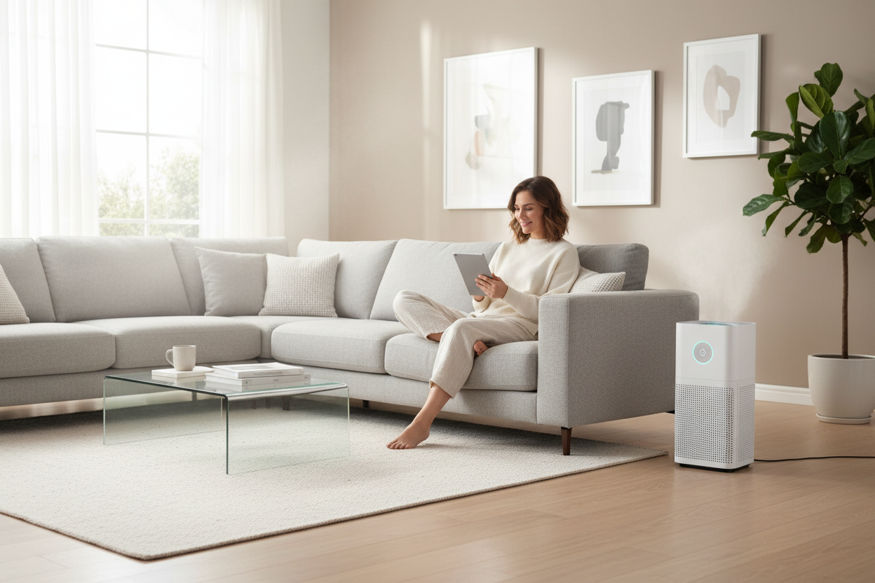 image de fonc avec humaine et purificateur d air 